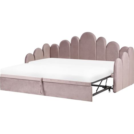 Letto singolo a scomparsa singolo 90/180 x 200 cm con rete a doghe trapuntata rosa pastello Polignac (1/5)
