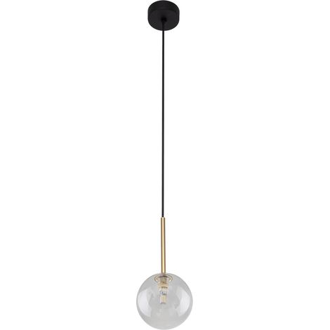 Luminaire suspendu métal verre G9 D : 12 cm H : max. 160 cm en abat-jour boule rond noir doré rétro.