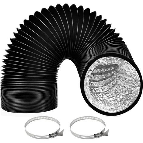 Tuyau d'évacuation Diamètre de 100 mm Longueur 3 m Gaine Ventilation en Aluminium Tuyau D'évacuation D'air avec 2 Colliers de Serrage en Acier pour Cl (1/4)