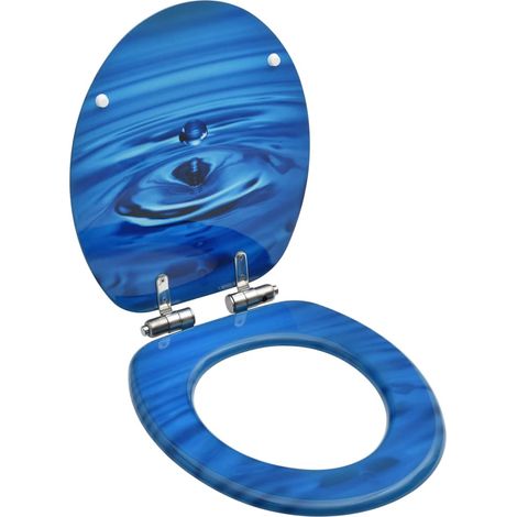 Abattant de toilette avec couvercle à fermeture amortie, MDF, bleu, motif goutte d'eau