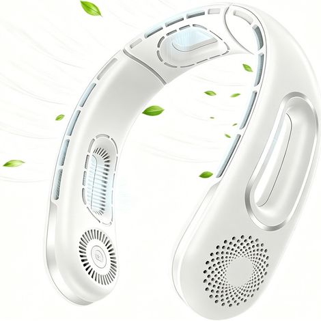 Ventilateur nuque portable – 3000mAh – 4 vitesses – Ventilateur Portable Nuque Rechargeable par USB – Idéal pour bureau, voyage, sport - blanc (1/5)