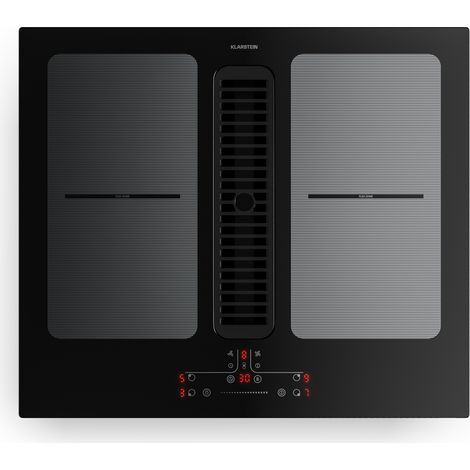 Klarstein Full House Plaque Induction Avec Hotte Intégrée 60 cm - 4 Zones, 7335W Boost, Commande Tactile, Zones Flex, Minuterie, Sécurité Enfant, Vitrocéramique, Plaque Aspirante Noire, Black
