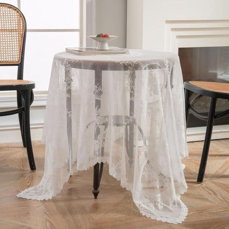 Lntyq Nappe Blanche 90x90 cm Nappes Vintage Carrées en Dentelle au Crochet Nappes à Motif Ondulé Jacquard Moderne Nappe Tissu pour l'extérieur, Anniversaire, Mariage, Table Basse, Picnic (1/5)