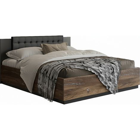 Cama Felelie 104, Roble Flagstaf oscuro + Plata, Doble, 160x200, Aglomerado laminado, Somieres, 166x205x90cm (1/5)