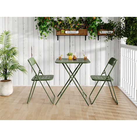 Set bistrot 3 pezzi 60x60 cm in acciaio verde salvaspazio per patio FloraGrace (1/5)