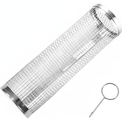 Panier de cuisson rotatif pour barbecue, cylindre en acier inoxydable avec poignée en bois pour une cuisson uniforme (1 pièce) (1/5)