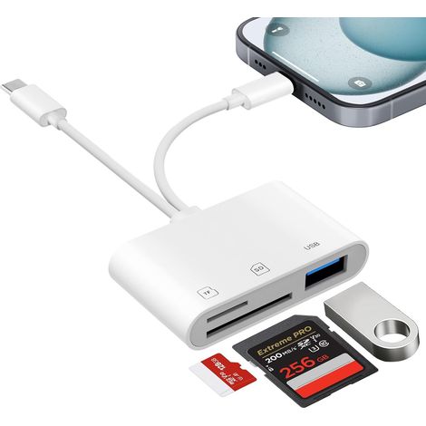 [Apple MFi Certified] Lecteur Carte SD pour iPhone, Lightning USB C Adaptateur Carte SD pour SD/Micro SD/USB, Adaptateur SD pour iPhone 16/15, iPad, MacBook, Galaxy S24/S23, Huawei, Xiaomi, Caméra (1/5)