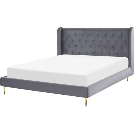 Letto matrimoniale in velluto grigio 140 x 200 cm Forbach