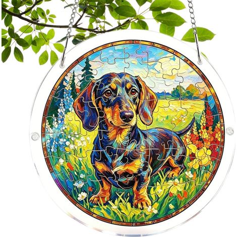 Sonnenfänger 19 cm Buntmalerei Realistisches Puzzle Dackel