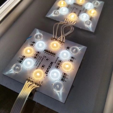 RGBCW LED string lights with 12 LEDs, 24V, seven colours, with smart dimmer and colour adjustment.
