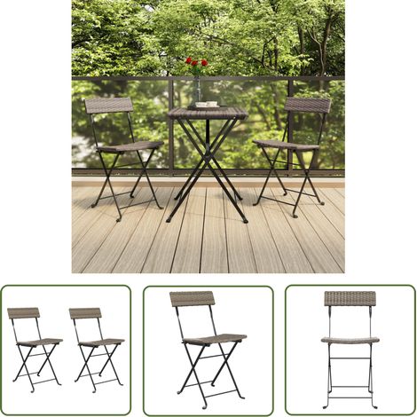 The Living Store Chaises de bistrot pliantes lot de 2 Gris Résine tressée acier - Chaise Bistro - Chaise Pliante - Mobilier De Jardin - Table Et Chaises - Décoration Extérieure (1/5)