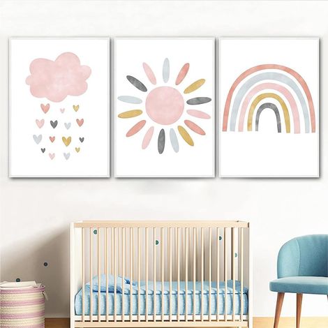 Lot de 3 posters,Affiche Chambre Enfant Deco, Tableau Fille Decoration,Arc-en-Ciel Nuage Soleil Affiche sans Cadre,Idéal pour décorer les chambres de garçons et de filles-30 x 21cm (1/5)