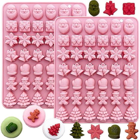 Lot de 2 moules à chocolat de Noël, 42 cavités, mini-sapin de Noël, moules en silicone pour bonbons, gelées, glaçons et décorations de cupcakes (1/5)