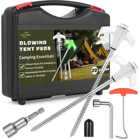 12pcs Piquet de Tente,Piquet Tente A Visser,Sardines Camping,IdéAl pour Sardines De Fixation Convient,Camping,Terrain Complexe,Bâche,Auvent (1/5)