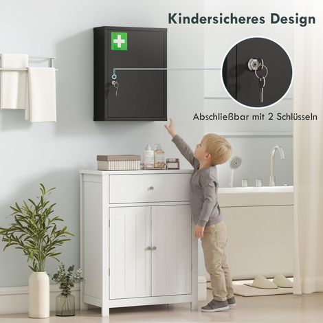 Armoire de toilette murale noire avec clé, étagère en métal 3 plateaux, 40x15x53,5 cm, rangement salle de bain