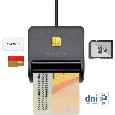 Lector de Tarjetas DNI/SIP Aisens ASCR-SN02SD-BK Negro (1/4)