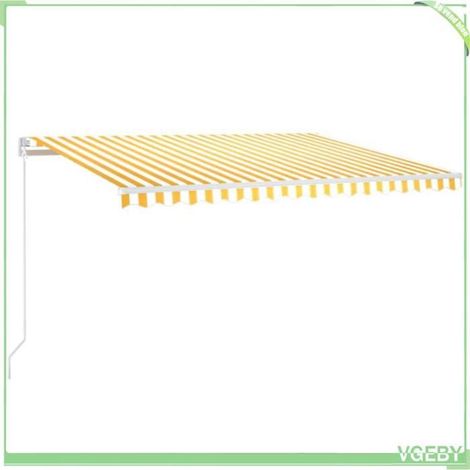 Auvent manuel rétractable - FAFEICY - 3068978 - 400x350 cm - Jaune et blanc - Cadre aluminium poudré (1/5)