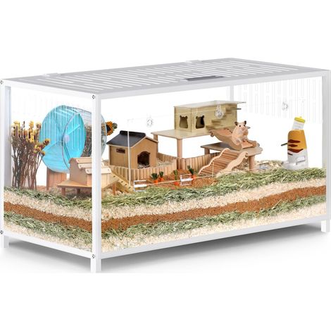 1 Cage Pour Hamster Metal, Panneaux Acrylique, Double Accès, Ventilation Optimale, Pour Rongeurs