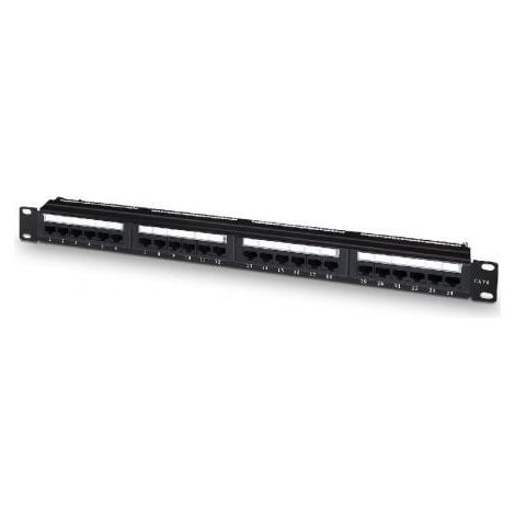 Aisens A141-0509 Panel de parcheo, 24 puertos RJ45 Cat.6 UTP, 19″ 1U dual IDC con gestión de cables, negro