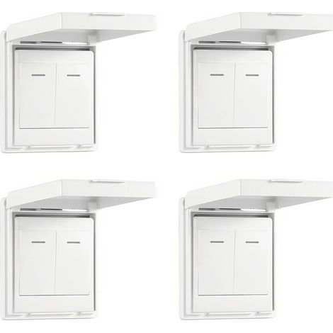 (Blanc) Un ensemble de 4 plaques d'interrupteur fines, résistantes à l'humidité et à l'eau, adaptées aux salles de bains, aux cuisines et autres environnements humides. (1/5)