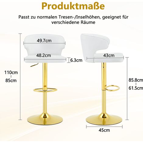 Lot de 2 tabourets de comptoir réglables, dossier inclus, assise pivotante à 360°, piètement large avec repose-pieds, chaises hautes modernes pour cuisine ou bar (sans dossier supplémentaire). (1/5)