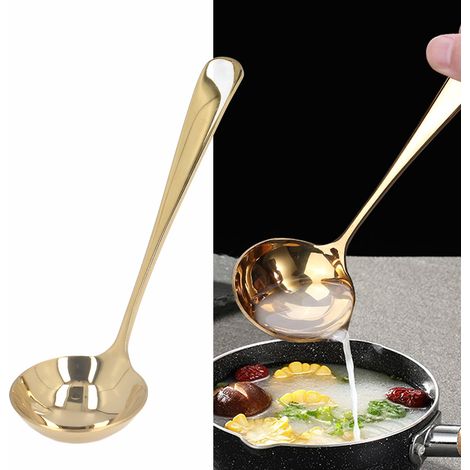 Louche en acier inoxydable 304, petite passoire, louche à fondue, cuillère de service à soupe profonde, cuillère à égoutter, cuillère à soupe à long manche, cuillère à congee, louche dorée (1/5)