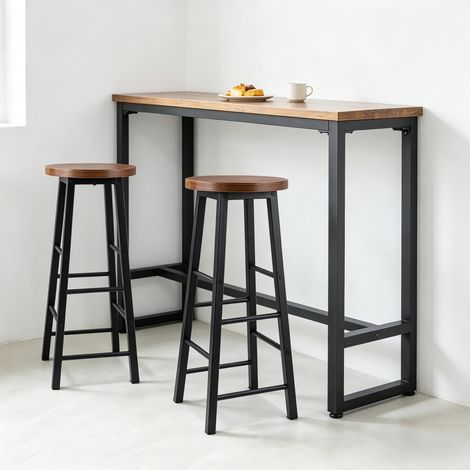 DESMIU Tabouret de bar Lot de 2 avec repose-pieds, style industriel, en MDF et métal, marron (1/5)