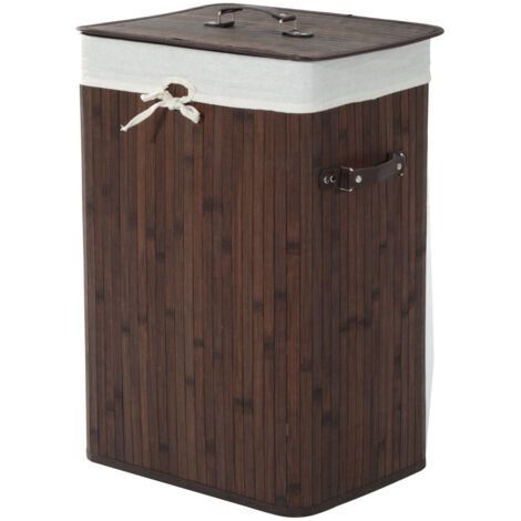 Panier à linge étroit avec couvercle, 72 L, avec poignée et sac à linge amovible. Idéal pour la buanderie, la chambre ou la salle de bain. Couleur : marron foncé. (1/4)