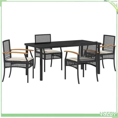 Ensemble de salle à manger pour jardin - FAFEICY - 3380816 - 4 places - Acacia massif & poly rattan - Plateau verre noir (1/5)
