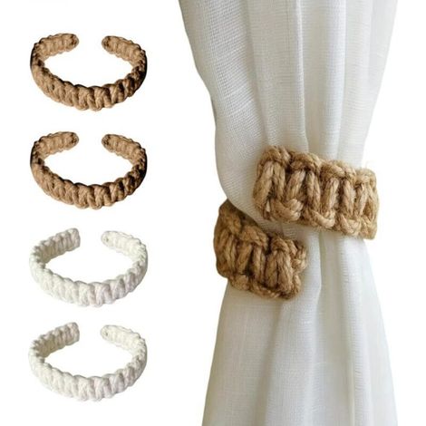 Set di 4 nastri per tende in lino tessuti a mano, adatti per decorare tende da interni ed esterni.