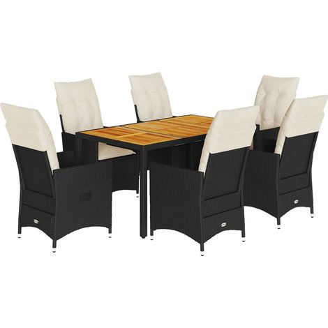 Maison Exclusive - Set da Pranzo da Giardino 7 pz Nero con Cuscini in Polyrattan (1/5)