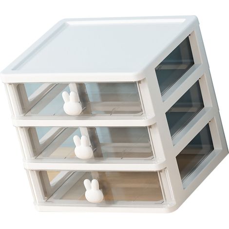 Organiseur de bureau transparent en plastique avec 3 tiroirs pour fournitures de bureau et maquillage. (1/5)