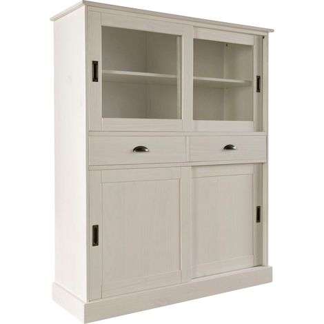 HarryArmoire avec 2 portes vitrées et 2 portes en pin laqué blanc (1/5)