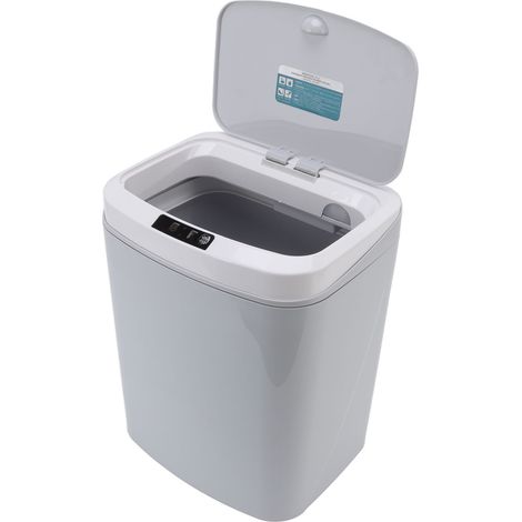 Poubelle intelligente 16 L à induction infrarouge, commande par bouton, mode silencieux, avec veilleuse intégrée, grise. (1/5)