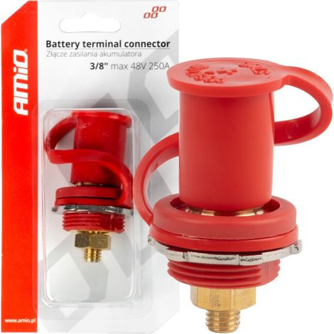 Connettore di alimentazione batteria rosso plus con cappuccio 3/8 M10 12V 24V 48V 250A amio-03814 (1/4)
