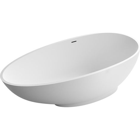 BERNSTEIN - Vasca da bagno freestanding ovale in fusione minerale con design da bagno - 5 anni garanzia - 150x75xx52cm - VIGO STONE - Bianco opaco - 150x75 cm (1/5)