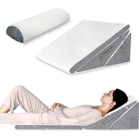 Oreiller triangulaire en forme de coin pour soulager les reflux acides, le RGO, les ronflements et les douleurs au dos et aux genoux – Appui-tête triangulaire pliable et réglable pour un confort de so (1/5)