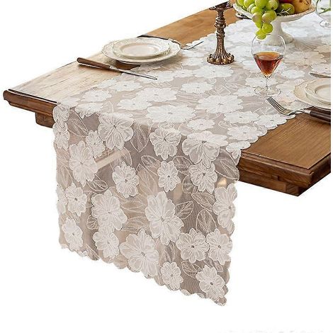 Nappe vintage, chemin de table rectangulaire, chemin de table en dentelle camélia blanche, chemin de table de mariage en dentelle au crochet, pour mariage, fête, décoration intérieure (1/4)