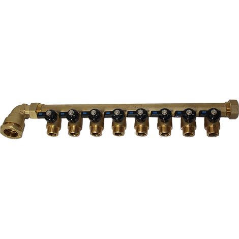 Pack collecteur sanitaire eau-froide 3/4'' (20x27) 8 départs mâle 1/2'' (15x21) alimentation PEHD Ø25 joints fibres - Arcanaute (1/4)