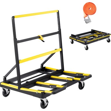 Chariot Porte-plaques de Plâtre, Charge 816,5 kg, Chariot Porte-panneaux de Cloisons Sèches, avec Roulettes Pivotantes, Base Extensible, Sangle Arrimage, Bandes Antidérapantes, pour Transport (1/5)