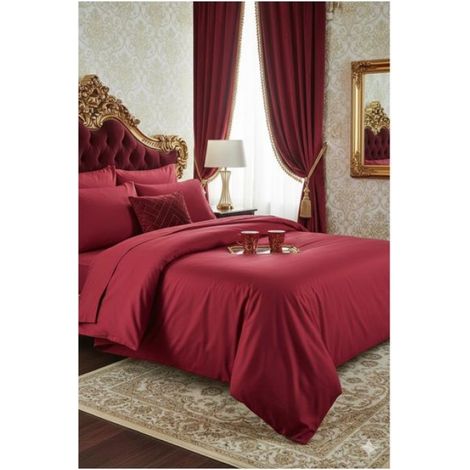 Drap housse percale de coton 90 x 190 cm Rouge (1/3)