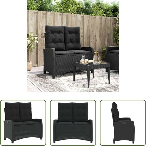 vidaXL Sitzbank - Gartenbank Verstellbar mit Kissen Schwarz Poly Rattan (1/5)