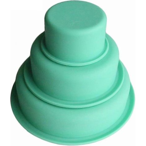 Lot de 3 moules à gâteaux ronds en silicone vert, pour la cuisson de gâteaux et tartes. (1/5)