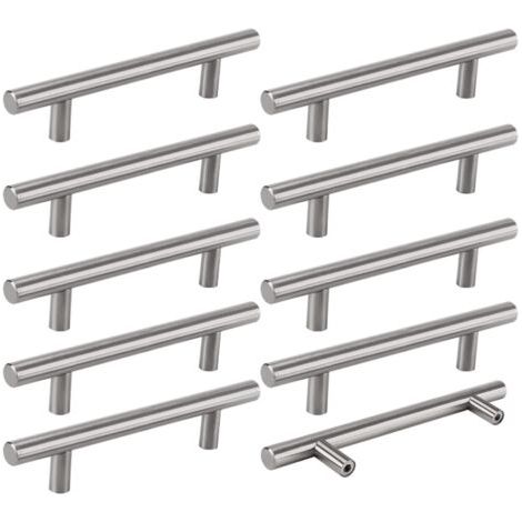 BUNTHAUS 10 × Poignées de Meuble Cuisine - Poignet de Porte en Acier Inoxydable, Distance de Trou de 128mm, Couleur Argent(avec vis) (1/4)