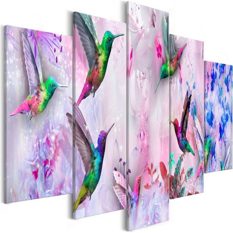 Tableau 5 Panneaux "Colourful Hummingbirds Wide Violet" 100 x 200 cm (1/2)