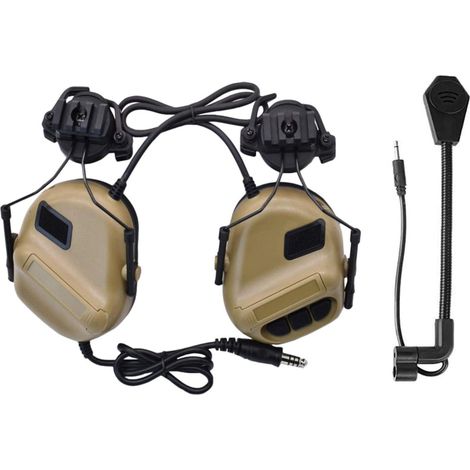 1 casque antibruit avec oreillettes, amplification sonore, microphone détachable, compatible rails ARC 19-21 mm, pour activités extérieures (1/5)