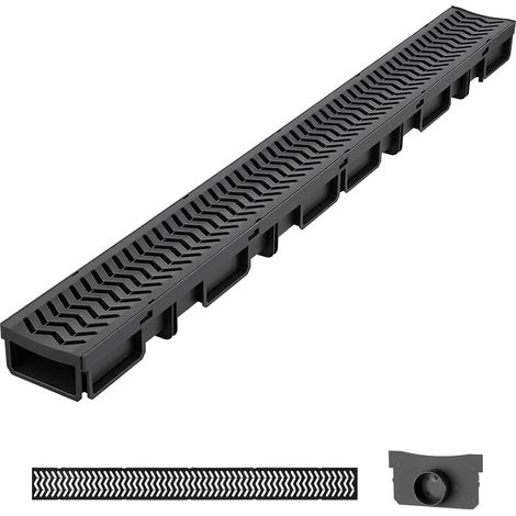 VEVOR Canal Lineal de Drenaje de HDPE de 1005 x 103 x 62 mm, Paquete de 5, Canaleta de Desagüe con Rejillas y Tapas, Soporta hasta 1500 kg, Sistema de Drenaje Exterior para Piscina Jardín Garaje Patio (1/5)