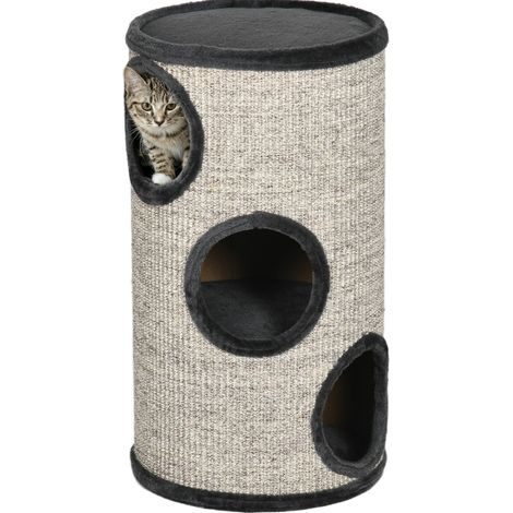 Tiragraffi per gatti a 3 livelli in legno e sisal Ø38 x 70 cm grigio (1/4)