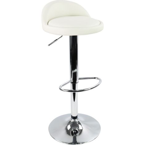 Tabouret de bar réglable en hauteur et rotatif – Cuir synthétique blanc – Assise Φ37cm – Capacité jusqu'à 135kg – Poignée de réglage – Kktoner