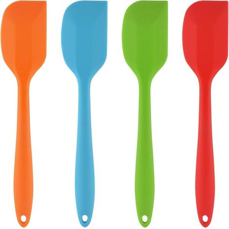 Spatules en Silicone, Ustensiles en Silicone, Résistant à la Chaleur de Anti-adhé Non Toxiques sans BPA, Outil de Cuisson Patisserie, Set de 4 (rouge, orange, bleu, vert) 27.5x5.1x8.5cm (1/4)
